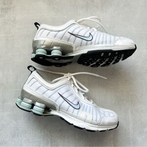 Nike Women’s Shox Legend Trainers in White/Ice Blue Colorway